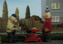 Scene from the film Pat and Mat: The Lawnmower
